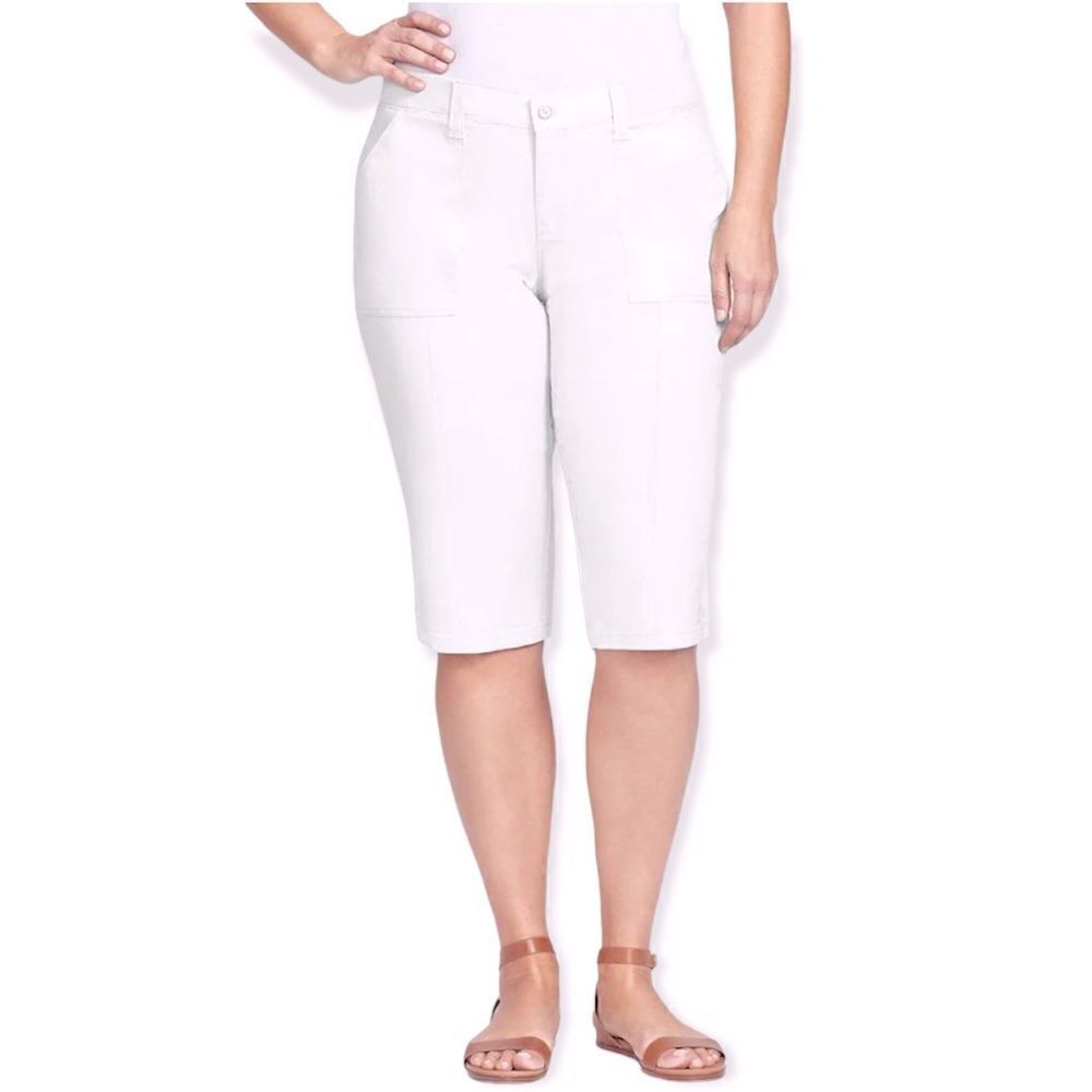 Gloria Vanderbilt Petites Crystal White Ribbed Utility Skimmer Capri Pants 4P